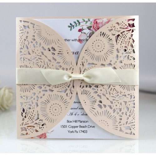 New Wedding Card Marriage Card Design Laser Cut Pink Invitation Wholesale